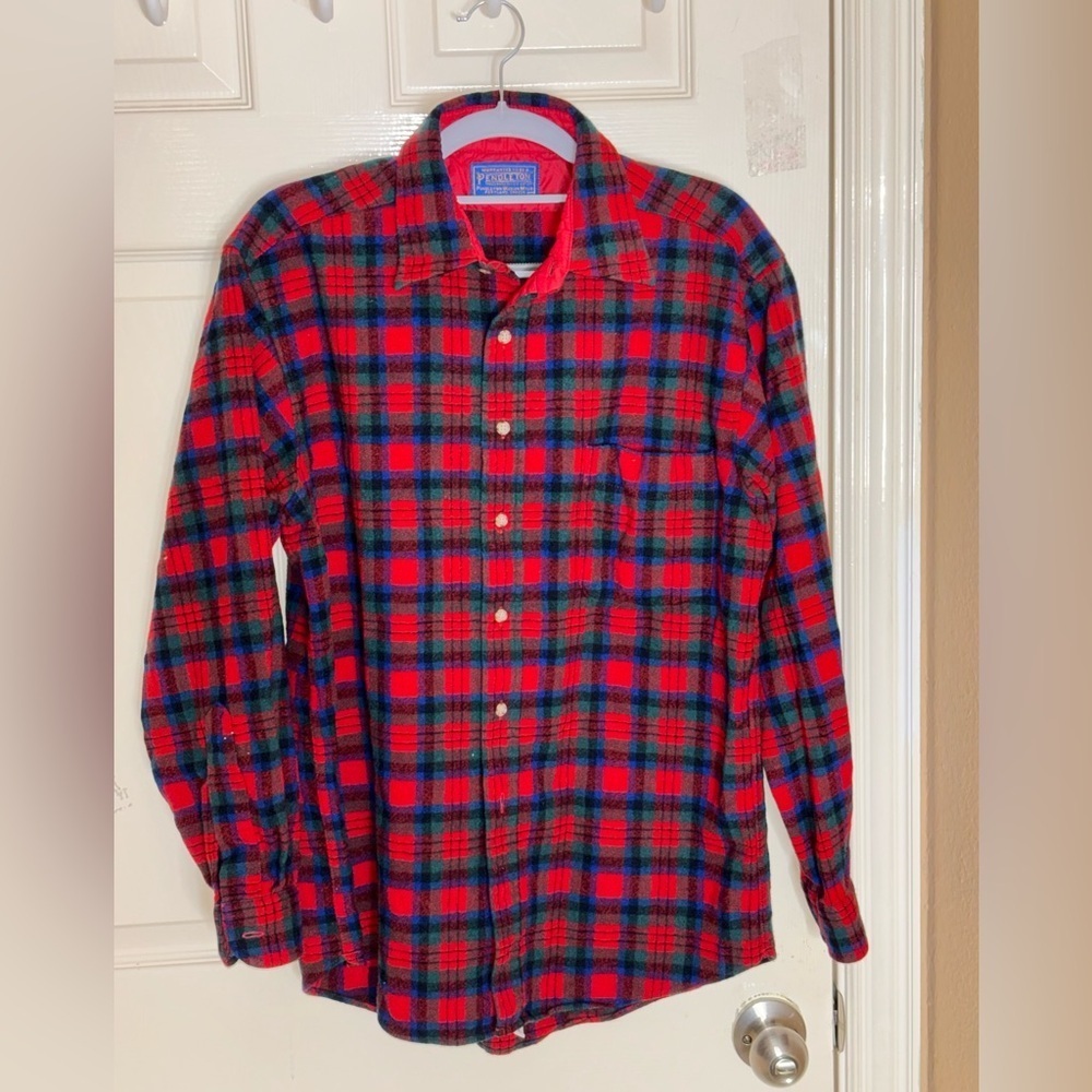VTG Pendleton Flannel Shirt Mens Medium Red Tartan Plaid Wool Long Sleeve​​​ - Picture 8 of 12